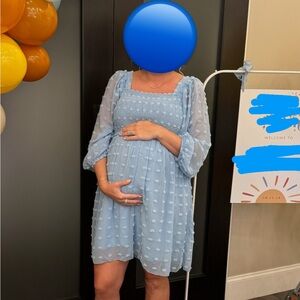 Square Neck, Smocked, Long Sleeve Mini Dress